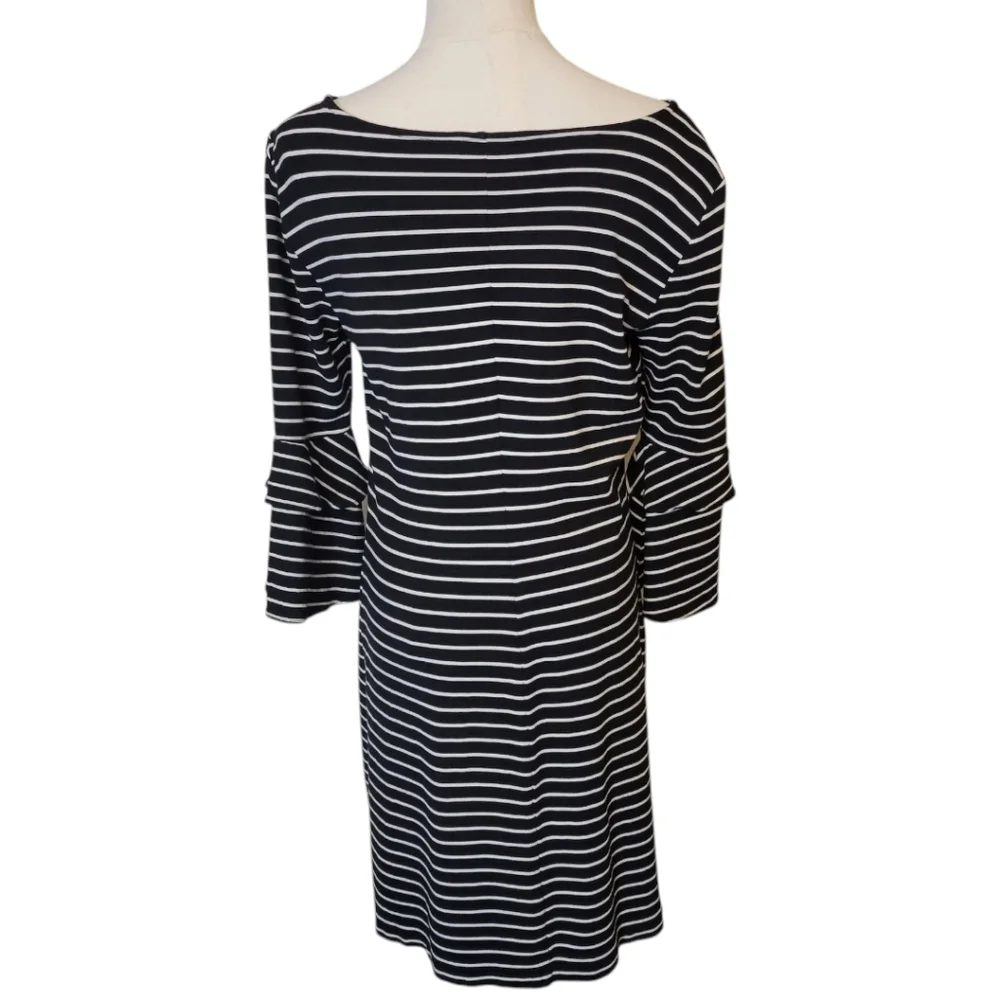 Ann Taylor Black Striped Fit & Flare‎ Dress Size 6